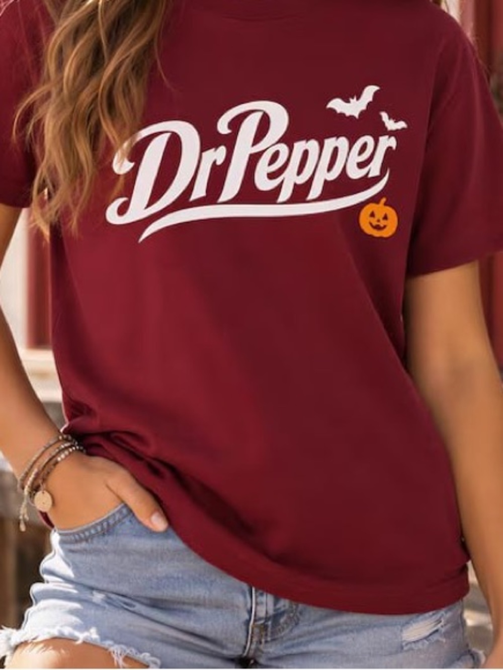 Women's Maroon Dr Pepper Halloween Tee